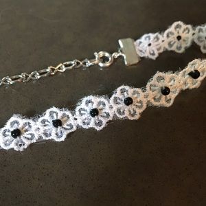 3/$10 White floral lace black beaded choker